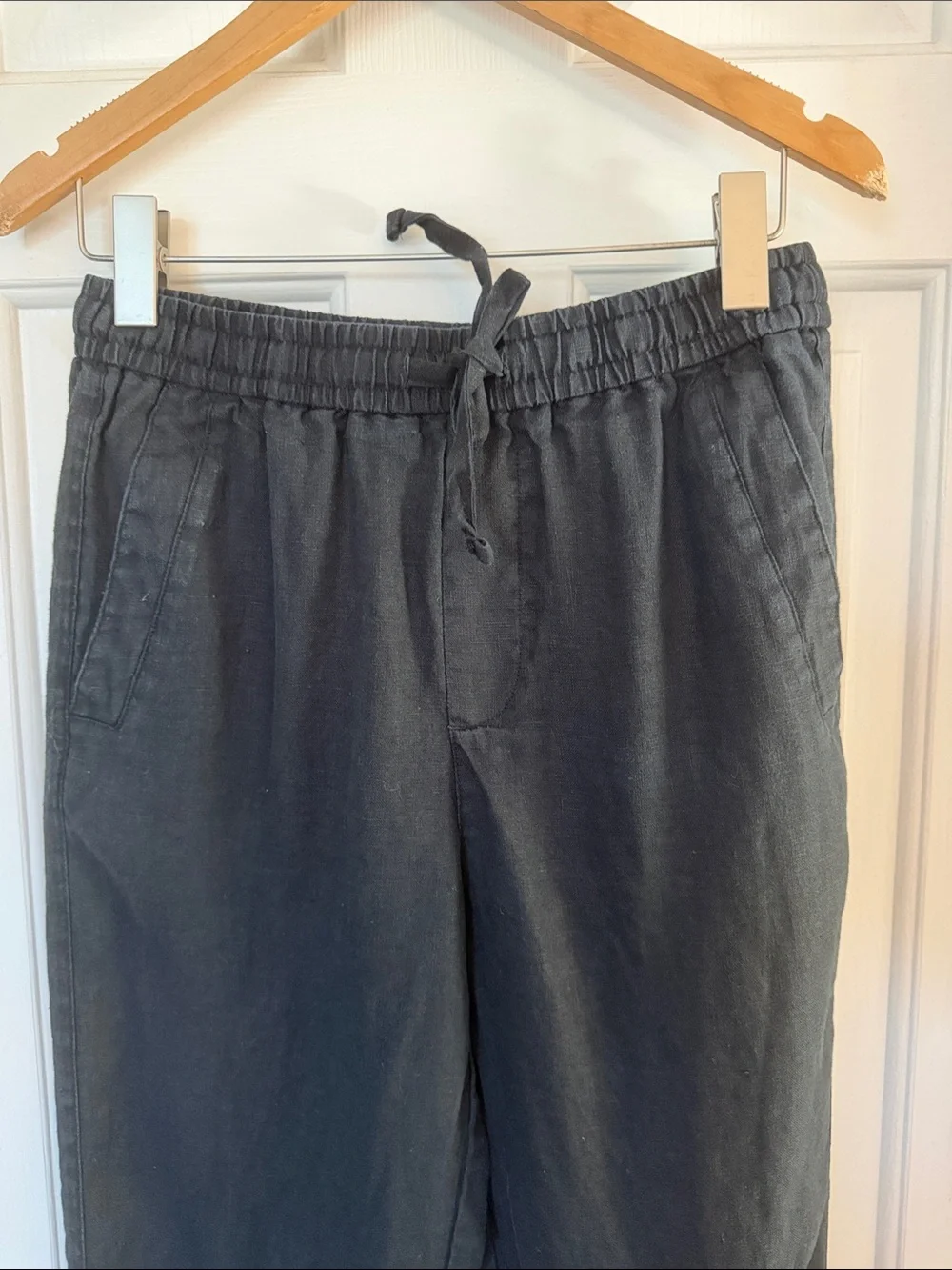 Zara black 100% linen drawstring straight leg pant small